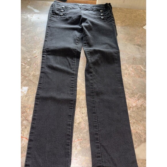 Zara Trouser Pants Womens Medium Black Canvas Stretch High Rise Straight Leg - Picture 1 of 10